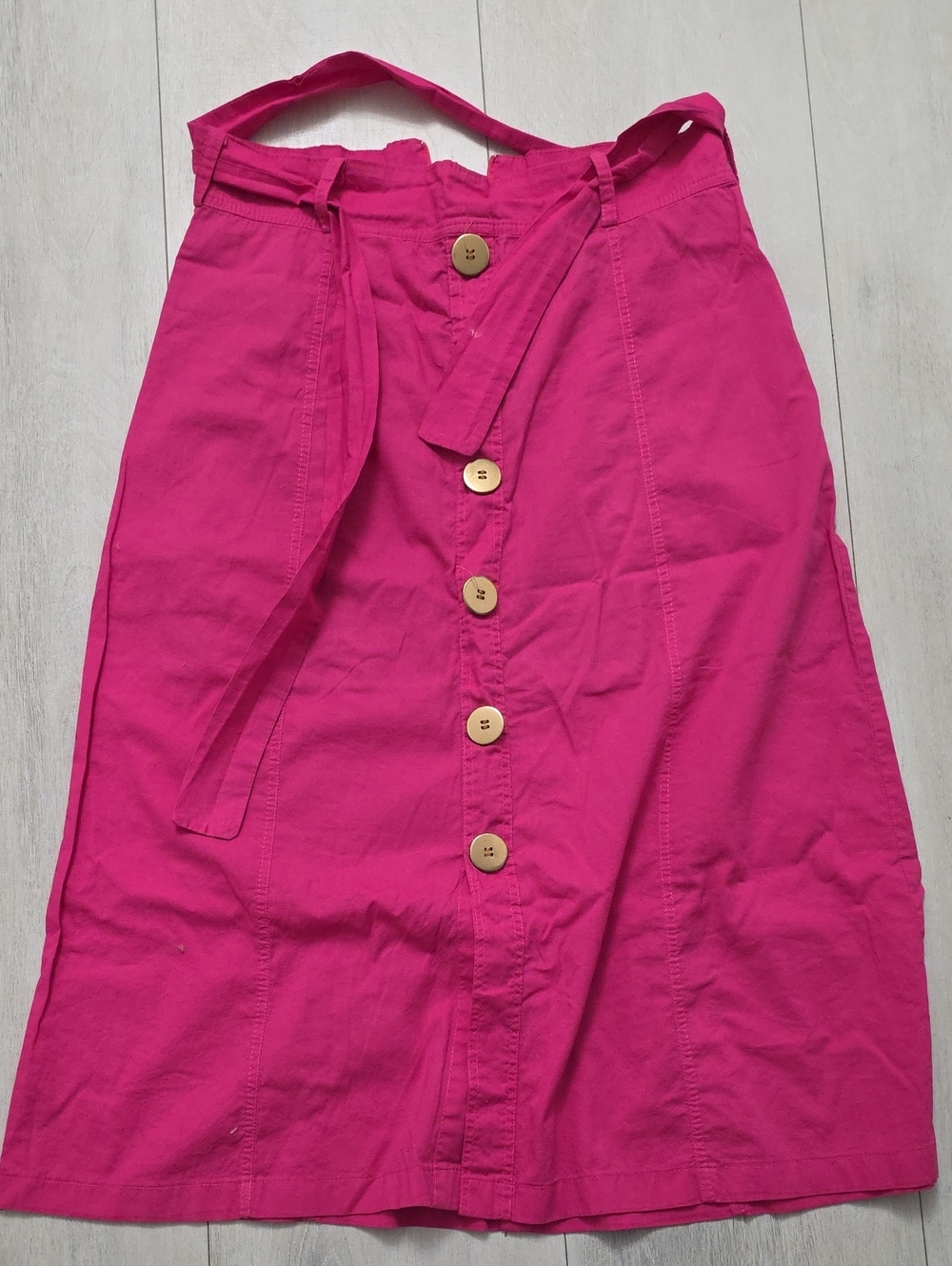 Button-Front Fuchsia Midi Skirt with Self-Tie Waist